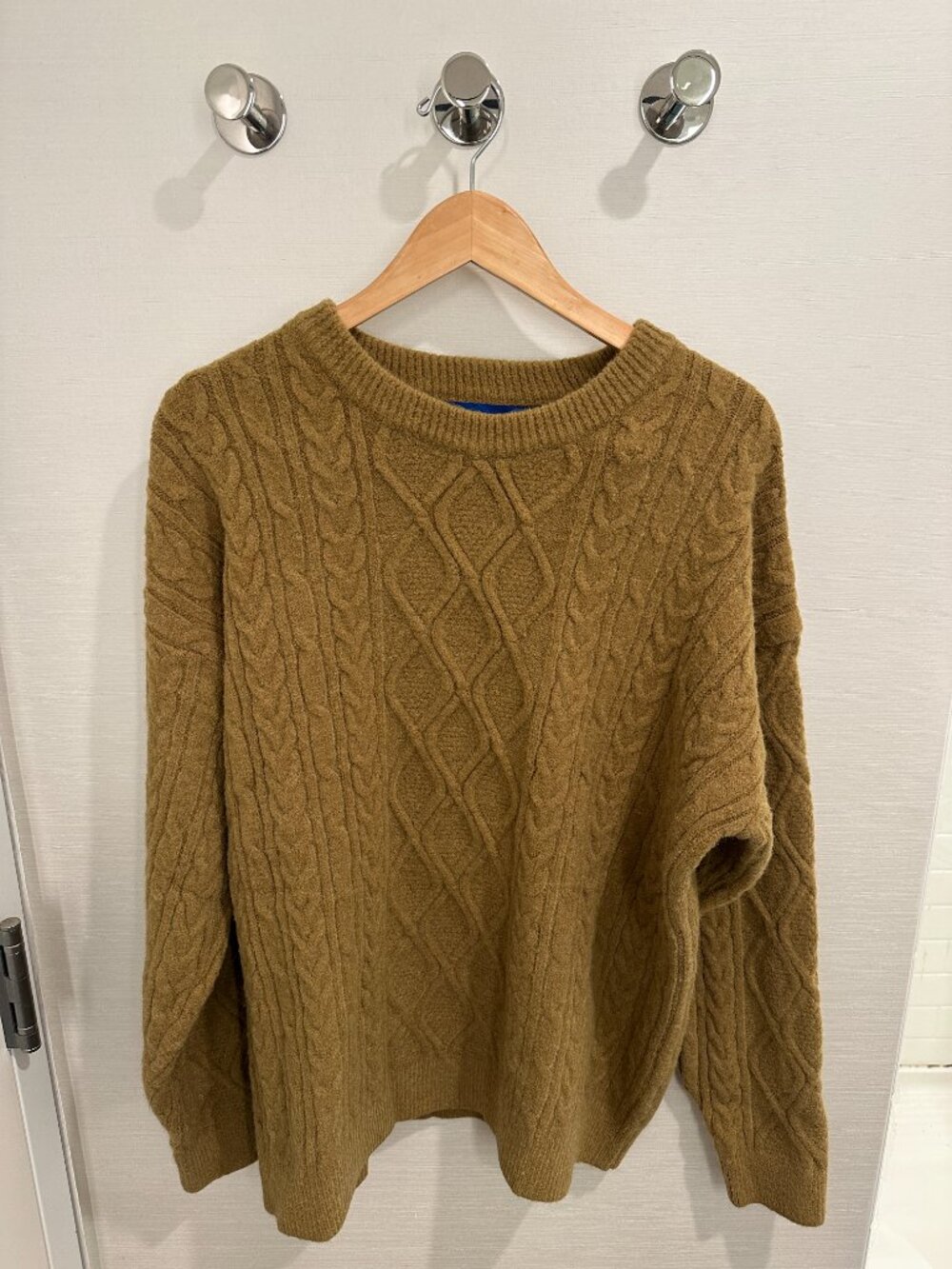 Aelfric Eden Cable Knit Crewneck Sweater Men's L Olive Brown Long Sleeve